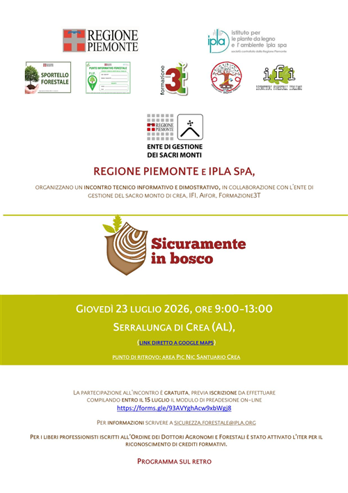 â€œSicurezza in boscoâ€ - Serralunga di crea (AL) giovedì 23 luglio 2026 ore 9:00