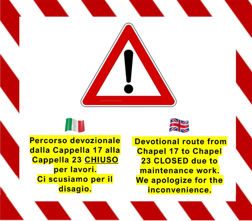 Chiusura temporanea del percorso delle cappelle 17-23 del Sacro Monte di Crea (AL)